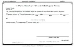 FLORIDA Certificate, Acknowledgment in an Individual Capacity
